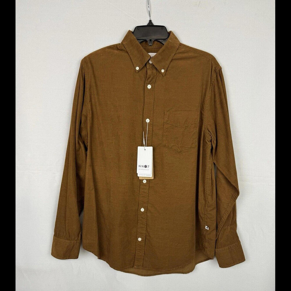 NN07 No Nationality Levon Button Down Corduroy Shirt 5723 Canela Brown Size M